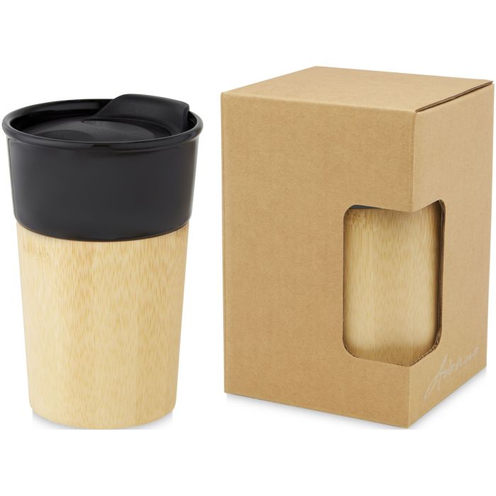 Pereira 320 ml porcelain mug with bamboo outer wall Pereira 320 ml porcelain mug with bamboo outer wall