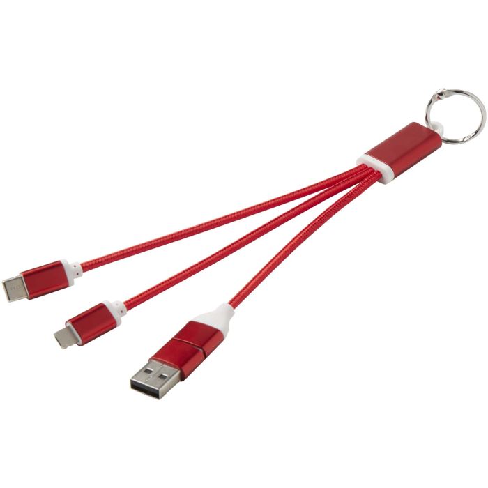 Metal 4-in-1 recycled aluminium charging cable with keychain Metal 4-in-1 recycled aluminium charging cable with keychain