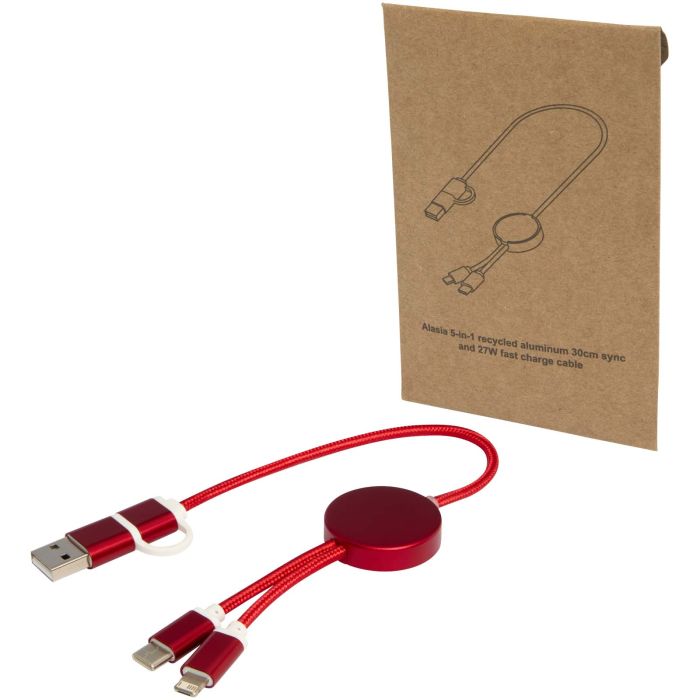Alasia 5-in-1 recycled aluminium and plastic 30 cm data sync and 27W fast charge cable Alasia 5-in-1 recycled aluminium and plastic 30 cm data sync and 27W fast charge cable
