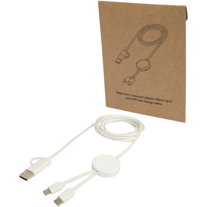 Citala 5-in-1 recycled plastic 150 cm data sync and 27W fast charge cable Citala 5-in-1 recycled plastic 150 cm data sync and 27W fast charge cable