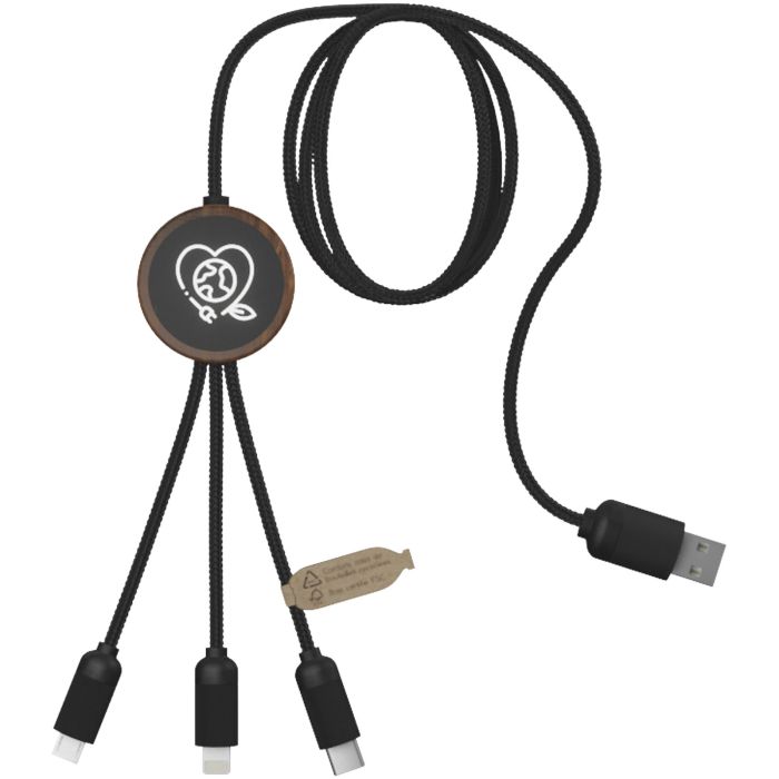SCX.design C36 3-in-1 rPET light-up logo extended charging cable with round bamboo casing SCX.design C36 3-in-1 rPET light-up logo extended charging cable with round bamboo casing