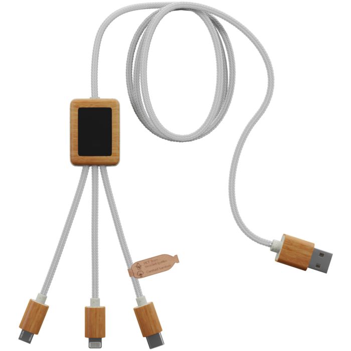 SCX.design C39 3-in-1 rPET light-up logo charging cable with squared bamboo casing SCX.design C39 3-in-1 rPET light-up logo charging cable with squared bamboo casing